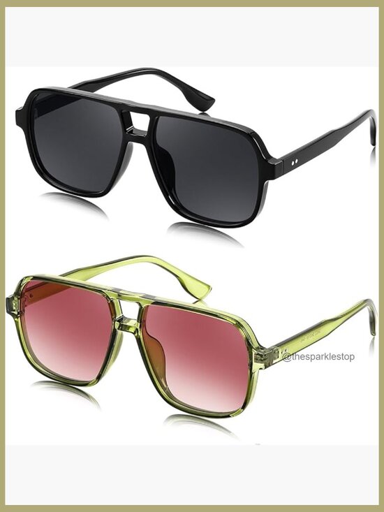Retro Square Aviator Sunglasses Women Men 70s Vintage Trendy Plastic Frame Sun main image 6